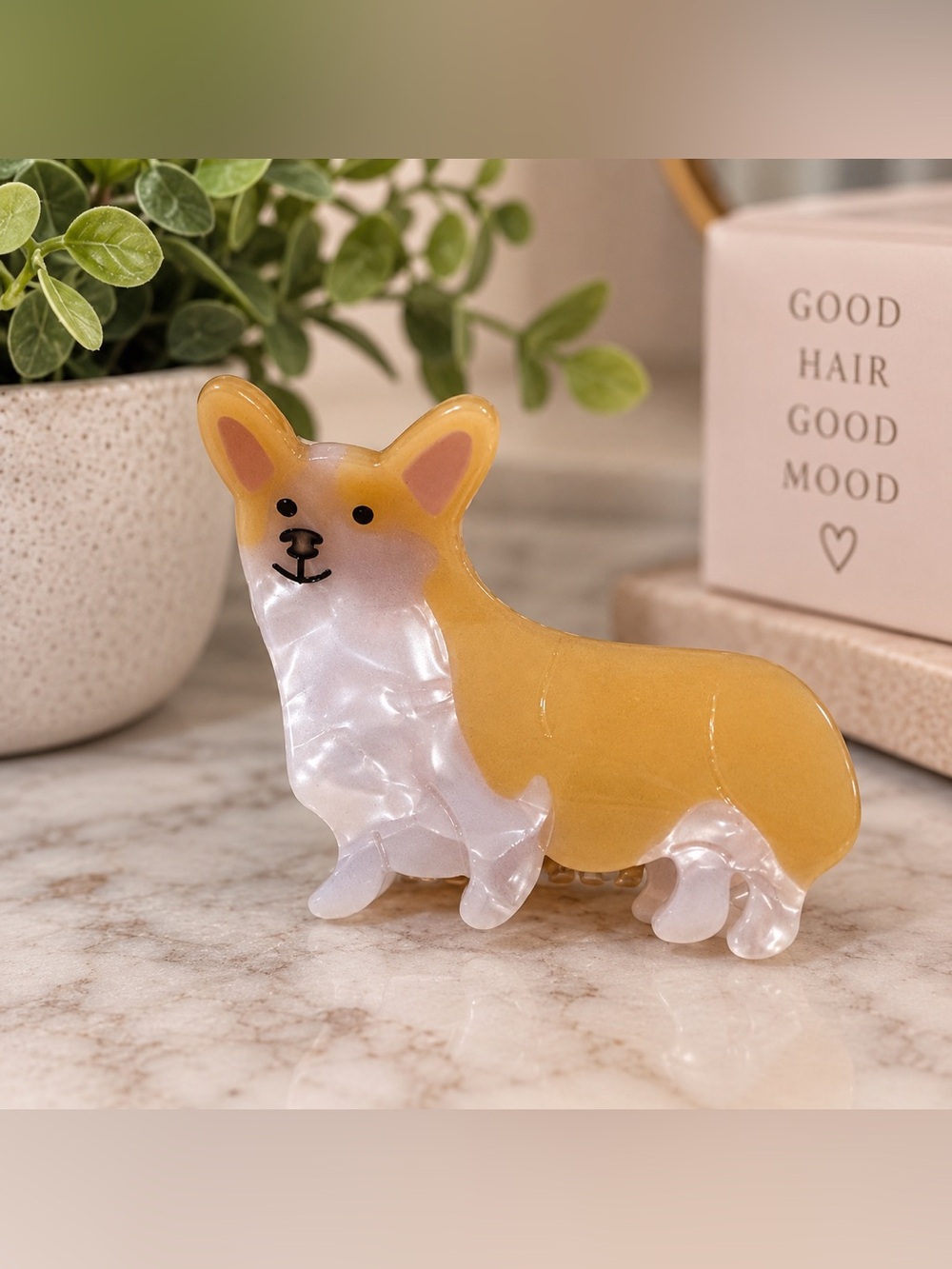 Corgi Dog Acetate Claw Hair Clip Tan Pearl Cute Puppy